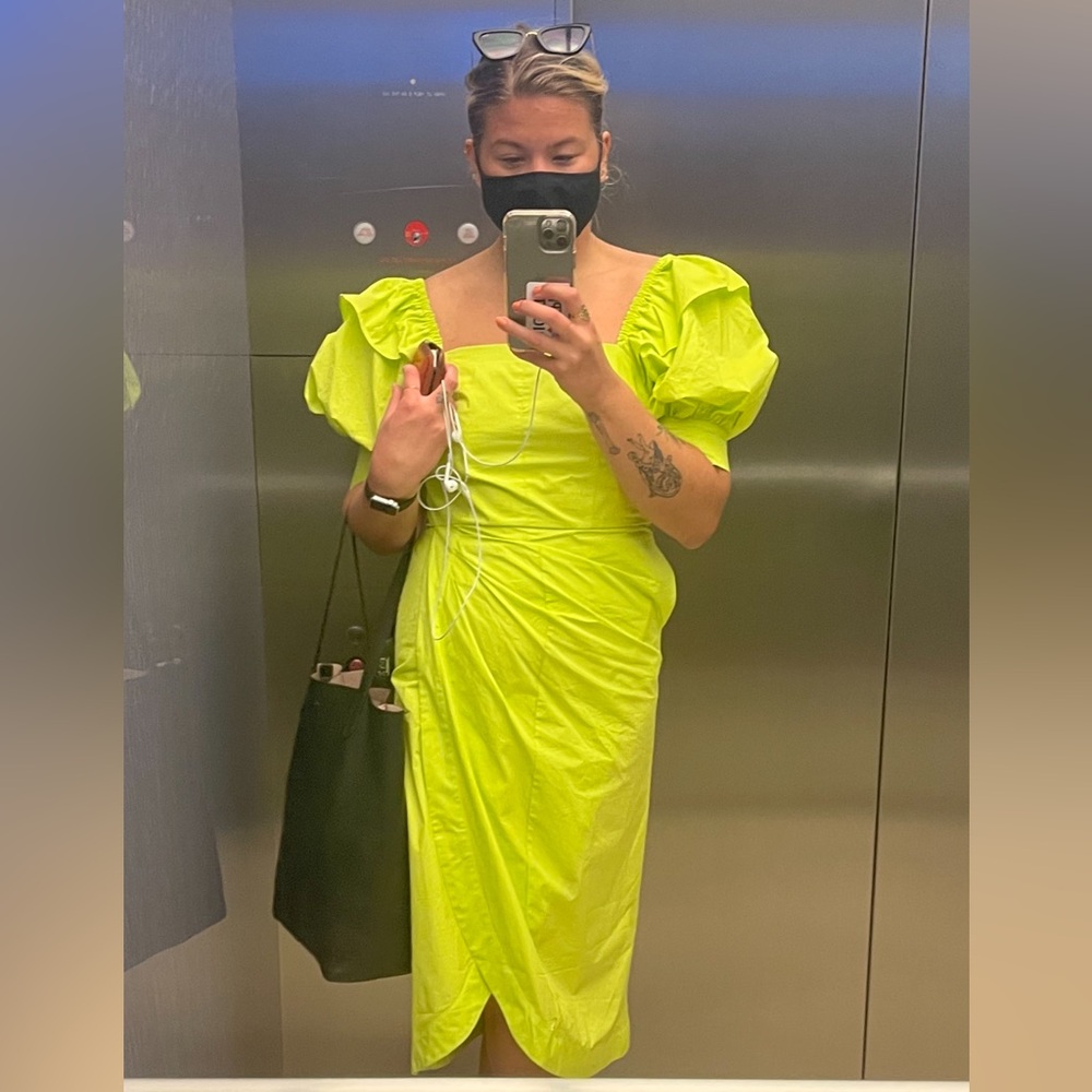 Christopher John Rogers Neon Yellow Midi Dress